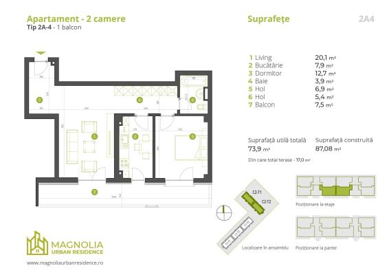 64C Ap 2 cam Magnolia Urban Residence Metrou Straulesti terasa XXL mutare imediata