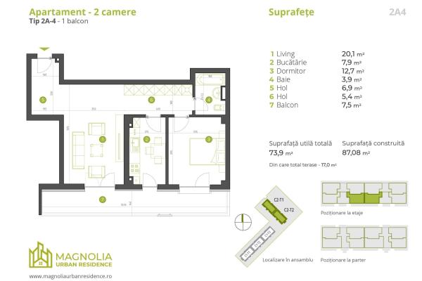 64C Ap 2 cam Magnolia Urban Residence Metrou Straulesti terasa XXL mutare imediata