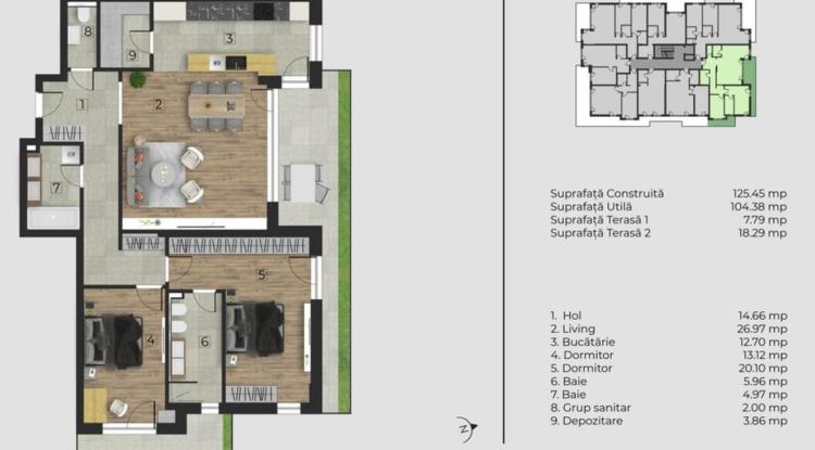 3 camere cu terasa 20 mp - zona Stejarii