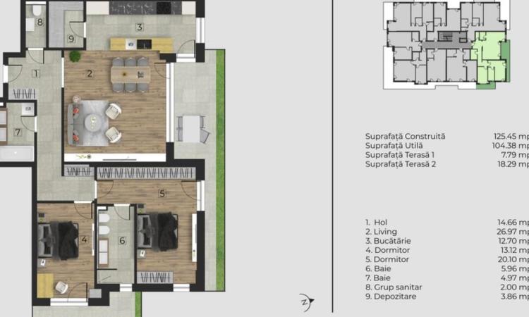 3 camere cu terasa 20 mp - zona Stejarii