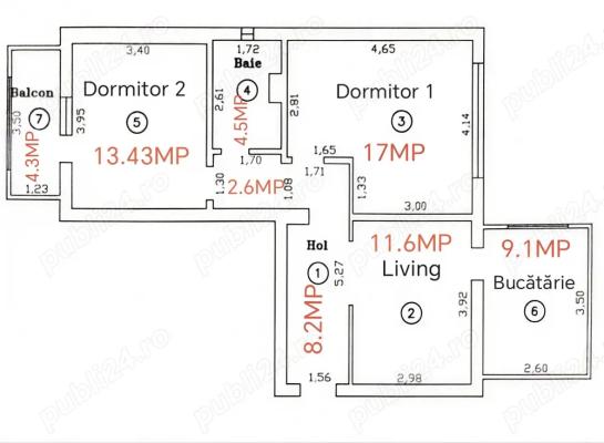 De vanzare  3 camere(65mp), decomandat si mobilat complet plus boxa generoasa