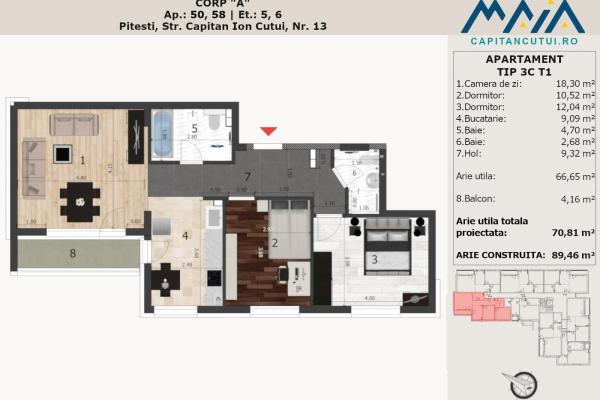 Apartament 3 camere, Finisaje Premium, Pitesti Nord, Langa Padure
