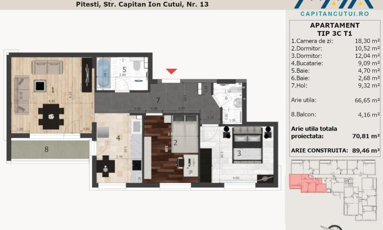 Apartament 3 camere, Finisaje Premium, Pitesti Nord, Langa Padure