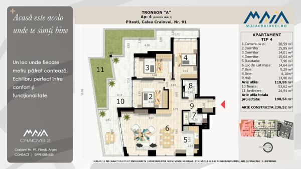 4 Camere de Lux | Pitesti | Ultracentral | Incalzire in pardoseala