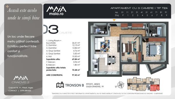3 Camere Spatioase | Maia Craiovei | Central