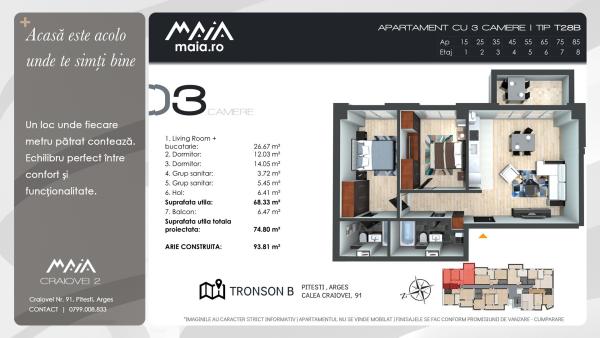Maia Craiovei | 3 Camere Moderne | Aproape de Parcuri si Scoli