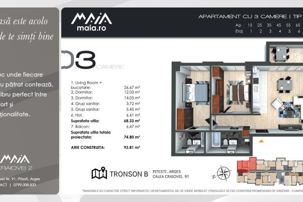 Maia Craiovei | 3 Camere Moderne | Aproape de Parcuri si Scoli