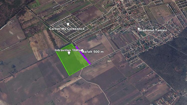Teren intravilan 16 ha, vecinatate DR4, acces dublu la asfalt