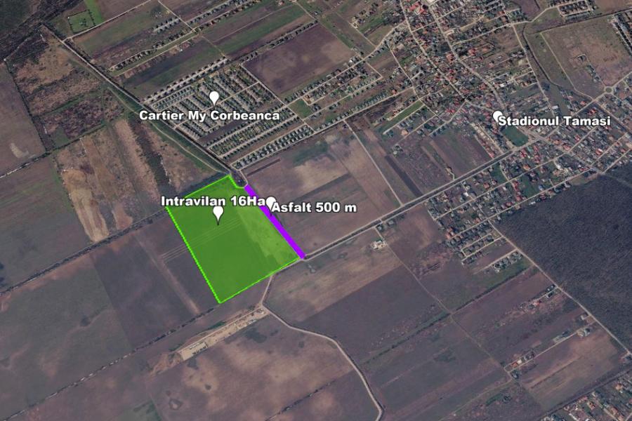 Teren intravilan 16 ha, vecinatate DR4, acces dublu la asfalt