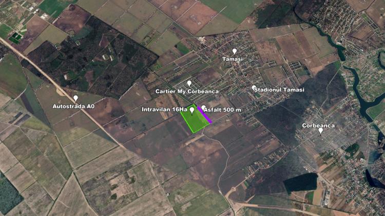 Teren intravilan 16 ha, vecinatate DR4, acces dublu la asfalt
